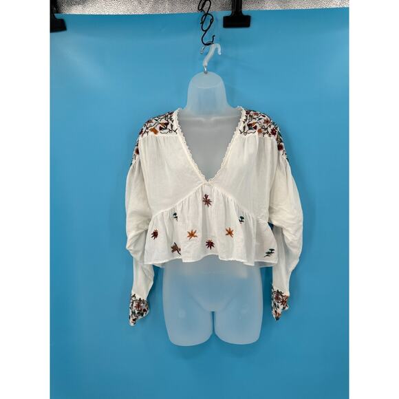 Free People‎ Ava Babydoll Shirt Small Boho Whimsical Fairy Embroidered Festival - Picture 1 of 10